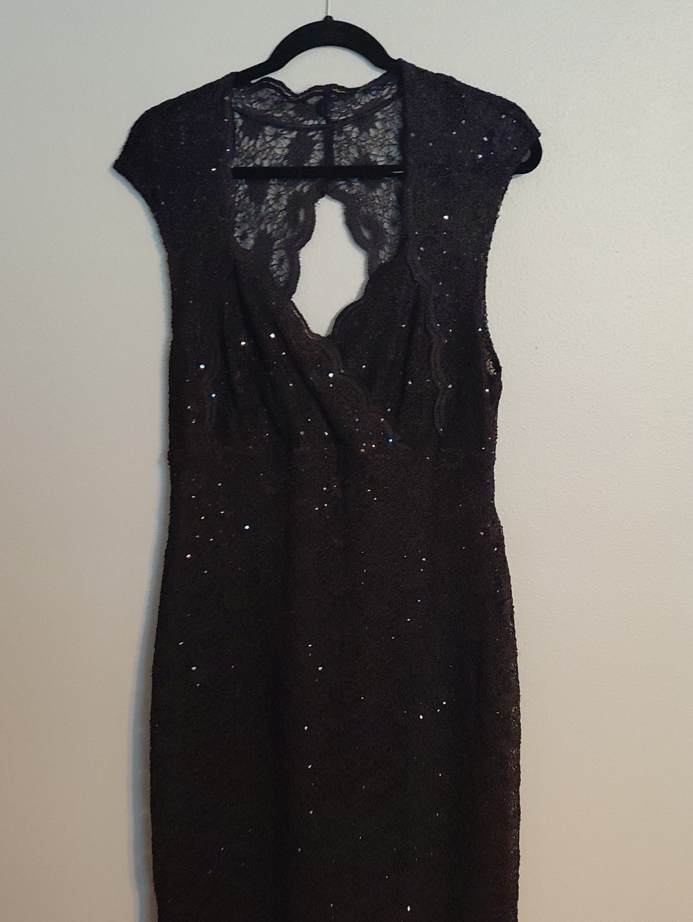 connected apparel Black Lace Midi Dress with Sequins